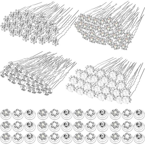Yaomiao 116 Pcs Rhinestone Hair Pins Wedding Bridal Hair Accessories Crystal Pearl Hair Clips Flower Spiral Hairstyles Pin Swirl Hair updo Twists Coils for Women Girl Wedding Prom Party