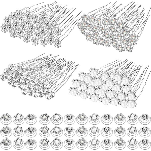 Yaomiao 116 Pcs Rhinestone Hair Pins Wedding Bridal Hair Accessories Crystal Pearl Hair Clips Flower Spiral Hairstyles Pin Swirl Hair updo Twists Coils for Women Girl Wedding Prom Party