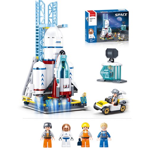 Sluban Launch Center City Space Building Set, Rocket Launchpad Building Kit with 4 Astronaut Minifigures for STEM Role-Play, Gift Toys for Boys 6+, Compatible with Lego Space, 424 PCS