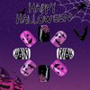Halloween Press on Nails Short Square Fake Nails Cute Ghost Nails Press ons Purple Glue on Nails with Mummy Spider Web Bat Designs Full Cover Glossy Acrylic Nails for Women Girls 24 Pcs