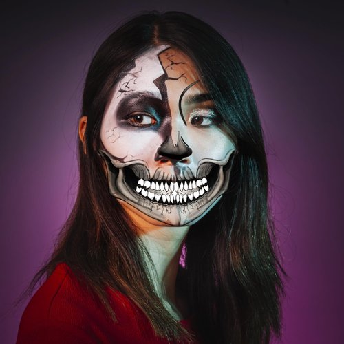 4-Pack Skull Face Halloween Temporary Tattoos for Men and Women, Creepy-Mouth Face Tattoo Stickers for Halloween Costumes and Cosplay for Adults and Kids Fake Tattoos