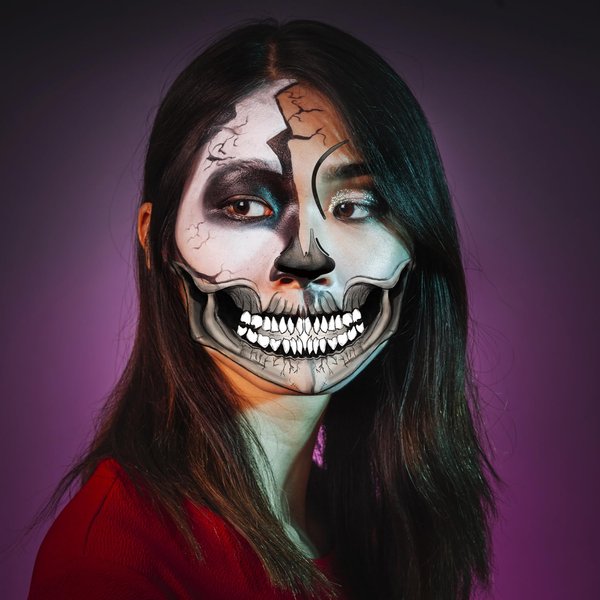 4-Pack Skull Face Halloween Temporary Tattoos for Men and Women, Creepy-Mouth Face Tattoo Stickers for Halloween Costumes and Cosplay for Adults and Kids Fake Tattoos