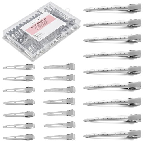 Mia Klein Metal Hair Clips For Women Styling 60 Pcs, Sectioning Silver Hair Clips With Storage Box, 3.5"/1.81"/1.77" Duck billed Clips for Hair Roller, Salon Styling, Hair Bows DIY