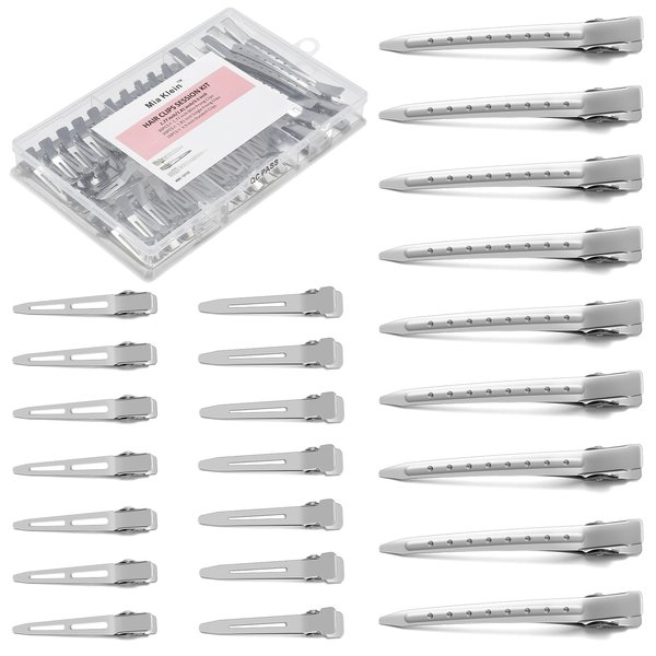 Mia Klein Metal Hair Clips For Women Styling 60 Pcs, Sectioning Silver Hair Clips With Storage Box, 3.5"/1.81"/1.77" Duck billed Clips for Hair Roller, Salon Styling, Hair Bows DIY