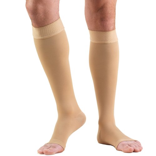 Truform 30-40 mmHg Compression Stockings for Men and Women, Knee High Length, Dot-Top, Open Toe, Beige, Small
