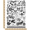 Biker Skulls Motorcycle Club Temporary Tattoo Water Resistant Fake Body Art Set Collection - Black (One Sheet)