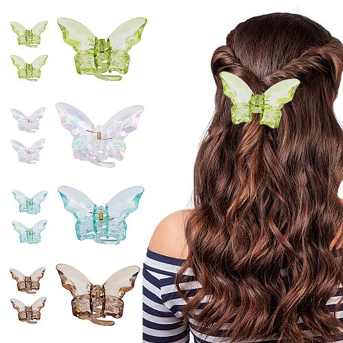 12 Pcs Clear Butterfly Hair Clips RENUIS Acrylic Hair Claw Clips for Thick, Thin and Medium Hair Non-Slip Big Butterfly Jaw Clips Beautiful Hair Accessories for Girls and Women Cute Hair Clips
