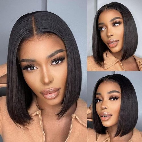 12Inch Bob Wig Human Hair 5x5 Lace Closure Wigs Human Hair Pre Plucked 5x5 Straight Short Bob Wigs for Black Women 180% density with Baby Hair Natural Color