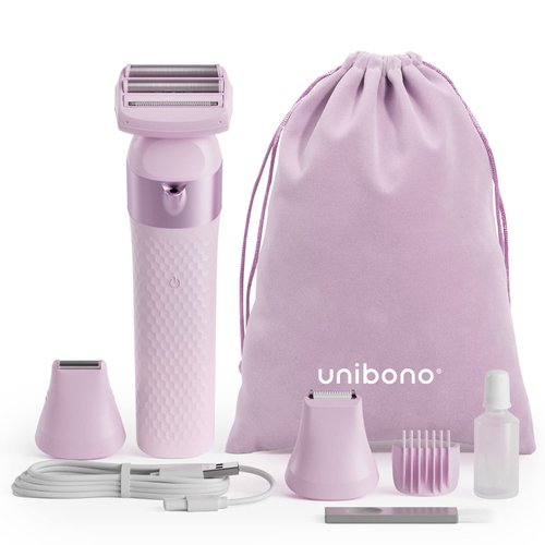 unibono 3-in-1 Electric Razor for Women,Dual-Foil Electric Shaver for Women Face,Legs,Armpit,Rechargeable Bikini Trimmer,3-,Intimate Shaver with Illumination,Public Hair Trimmer Women (Cold Pink)
