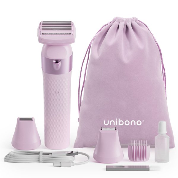 unibono 3-in-1 Electric Razor for Women,Dual-Foil Electric Shaver for Women Face,Legs,Armpit,Rechargeable Bikini Trimmer,3-,Intimate Shaver with Illumination,Public Hair Trimmer Women (Cold Pink)