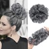 BEAUEXE Thick Volume Messy Bun Hair Scrunchies Curly Hair Extensions for Women Create Full Updos Realistic Synthetic Hair Bun Maker Chignon Ponytail Extension (Silver Gray Black Mixed),1.0 Count