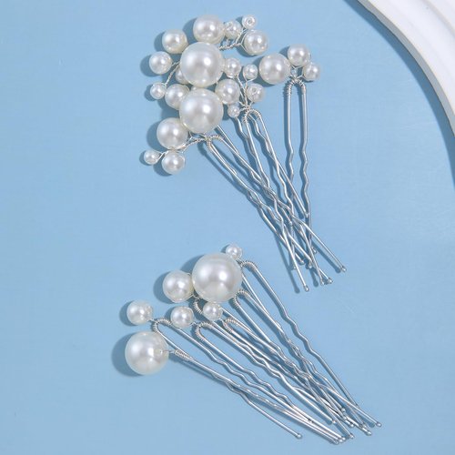 Soulshow 12 Pieces Vintage Silver Pearl Hair Pins for Women Handmade White Wedding Hair Pins Pearl Hair Accessories for Bridal (Silver pins)