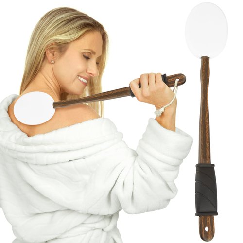 Vive Lotion Applicator for Back, Feet (17.5") - Self Washer Beauty Shower Sponge, Long Handle Cream Wand for Elderly, Women - Apply Medicine, Skin Cream, Body Wash, Sunscreen, Tanner (Dark)