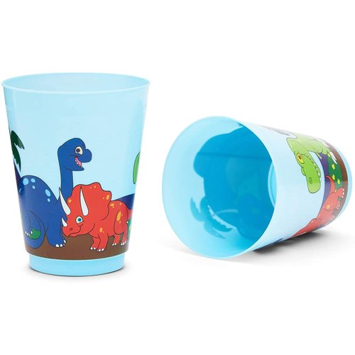 BLUE PANDA 16 Pack Plastic Dinosaur Cups for Kids, Cartoon Dino Party Favors for Birthday Party Supplies (16 oz)