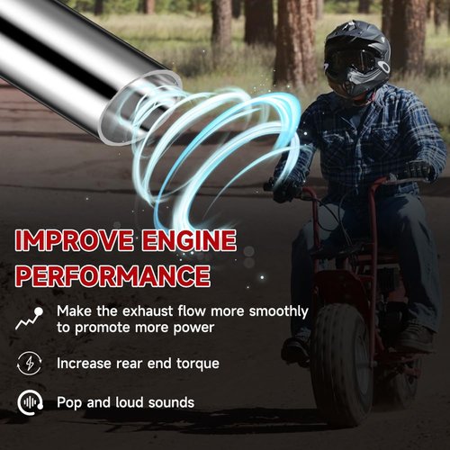 FVRITO Exhaust Pipe Header for CT200u Coleman BT200X CT200U-EX KT196 Mini Bike Go Kart Predator 212cc 224cc 196cc Honda 6.5HP GX160 GX200 Clone Engine Baja Warrior MB200 Performance Parts Silver