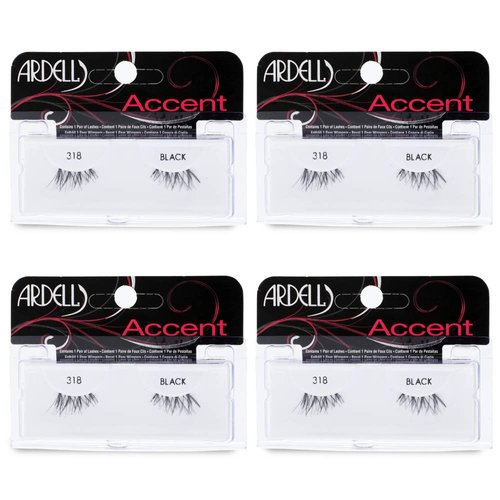 Ardell Accent Half Lashes 318 - Natural Cat Eye Lashes, Short Wispy False Eyelashes for Everyday Wear, Lightweight & Reusable, 4 Pack