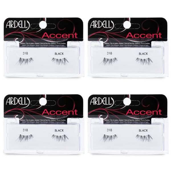 Ardell Accent Half Lashes 318 - Natural Cat Eye Lashes, Short Wispy False Eyelashes for Everyday Wear, Lightweight & Reusable, 4 Pack