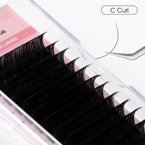NATUHANA Round Eyelash Extensions 0.20mm C Curl Russian Single Lash 15-20mm Mixed Tray Professional Lash Supplies,Classic Individual Lash Extensions 16Rows/Case Matte Black (black;0.20 C, 15-20 MIX)