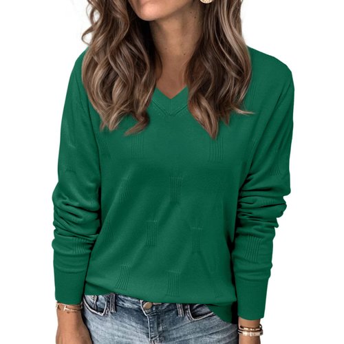 siliteelon Womens Sweater Long Sleeve Shirt V Neck Knit Sweater Work Casual Blouses Tops Lightweight Sweater Shirts Green