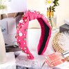 Zkptops Knotted Headband Pearl Rhinestone Headband for Women Beaded Wide Top Knot Headbands Crystal Jeweled Headwear Turban Hair Band Fashion Non Slip Sparkly Headpiece Hair Accessories Gift(Hot Pink)