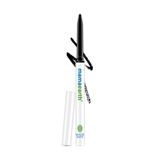 MAMAEARTH Charcoal Black Long Stay Matte Eyeliner Pencil | 11-Hour Smudge-Free Stay | Vitamin C Infused | Waterproof & Retractable | 0.01 Oz/0.35g