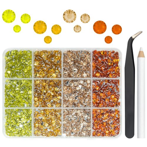 qiipii Resin Rhinestones for Crafting 3mm 4mm 5mm 4 Color Yellow Champagne Golden Orange Flatback Crystal Resin Gems Stones Bulk Non-Hotfix Crystals Diamonds for Nails Face Makeup Tumblers DIY Crafts