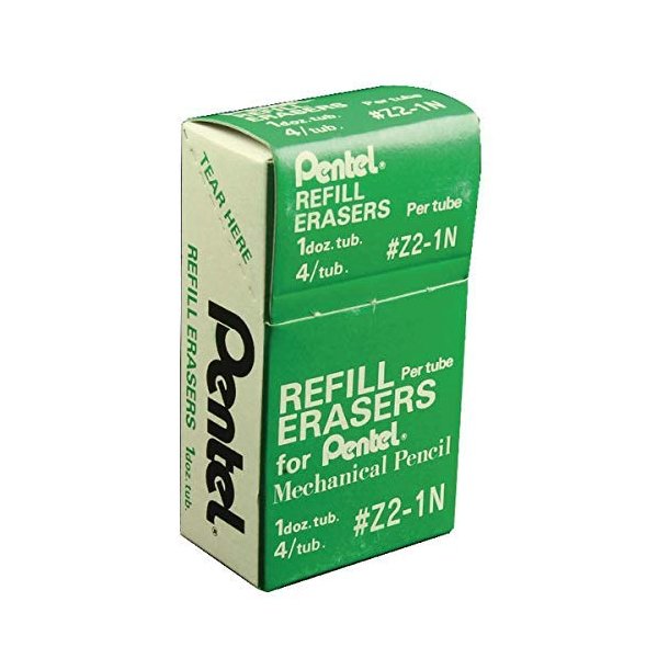 Pentel Mechanical Pencil Eraser Refills, Z2-1N, Box of 12 Tubes of 4 Erasers (Total 48 Erasers)