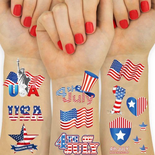 10 Sheets 96Pcs Independence Day Temporary Tattoos for Kids 4th of July Party Decorations