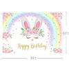 MEHOFOND 8x6ft Glitter Rainbow Bunny Girl Happy Birthday Party Decorations Backdrop Floral Gold Glitter Magical Rabbit Spring Easter Photography Background Photo Banner Poster for Cake Table Supplies