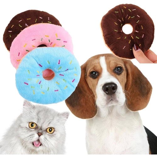 Tustao Donut Shape Plush Blue Pet Toy,Lovely Donut Shaped Squeaky Squeaking Sound Toy for Pet Chew Toy Squeaky Plush Dog Toy Blueberry Squeaky Plush Dog Toy Chew Guard Technology