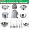 Mini Kids Stainless Steel Cookware Kitchen Cooking Toys Pretend Utensils with Cookware Play Pots and Pans Playset ,Cooking Utensils Pot Rack Organizer Storage Bag for Toddlers (Tiny Size)