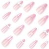 Foccna Press on Nails Medium Long Pearl Pink Fake Nails Almond Glossy 3D False Nail Tips Artificial Nails French Finger Manicure for Women and Girls-24pcs