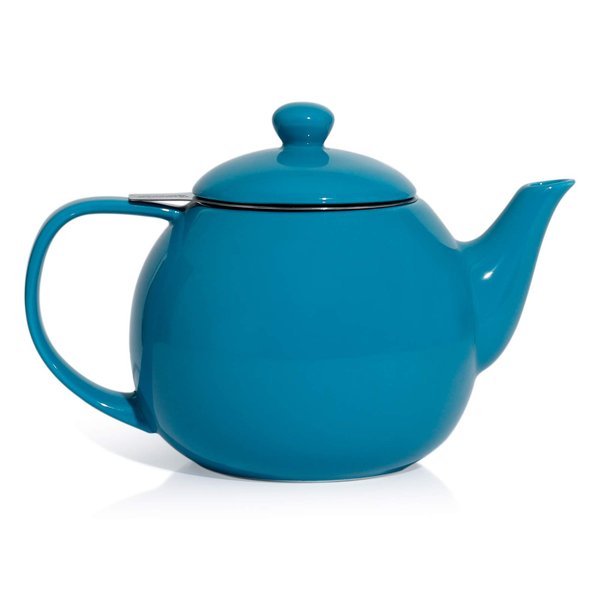 Sweese Teapot, Porcelain Tea Pot with Stainless Steel Infuser, Blooming & Loose Leaf Teapot - 27ounce, Steel Blue