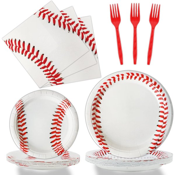 gisgfim 96 Pcs Baseball Party Supplies Bundle Paper Plates Napkins Baseballs Party Birthday Decorations Favors For Girls Serves 24