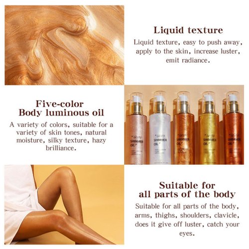 MAEPEOR Shimmer Body Luminizer 5 Colors Moisturizing Glow Illuminator Smooth and Non-sticky Summer Body Highlighter For Face & Body (80ML, 01 Silver)