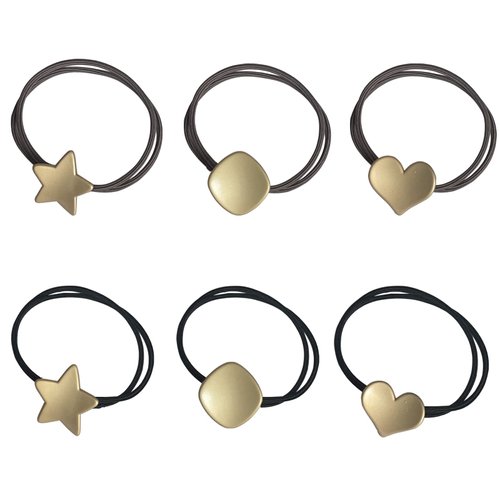 UaiUya 6pcs Metal Hair Ties,Hair Ties Bracelets,Womens Elastic Hair Tie With Star Heart Square