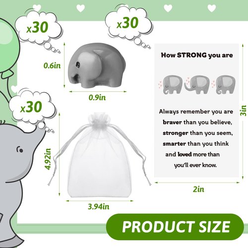 Vercraft 30 Sets Inspirational Positive Elephant Gifts Bulk Motivational Employee Appreciation Gifts Elephant Figurines Inspire Cards Organza Bags Resin Statue for Coworker