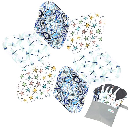 7pcs Set 1 pc Mini Wet Bag +6pcs Absorbent Reusable Sanitary Pads/Washable Bamboo Cloth Menstrual Pads (L,Elegant)