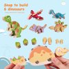 Dinosaur Building Block Set, Wooden Snap-Connection Dinosaur Toys for Kids 3-5, Building & Painting Dinosaur Craft Kit with Paints, 45pcs Kids Craft Paint Take Apart Dinosaur Toys for 3 4 5 Kids