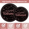 Wiooffen 96 Pcs Retirement Party Plates Napkins Tableware Set Rose Gold Happy Retirement Supplies Disposable Dinnerware Decoration Favors for Women, 24 Guests