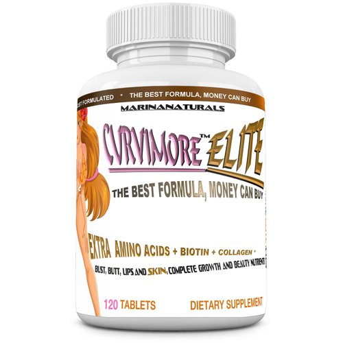 CURVIMORE Elite ☀ Our Most Advanced Natural Breast Enlargement, Butt Enhancement, Bust Enhancement Lip Plumping & Skin Tightening Pills – Fuller Breasts, Booty & Brazilian Butts. 120-Tablets.