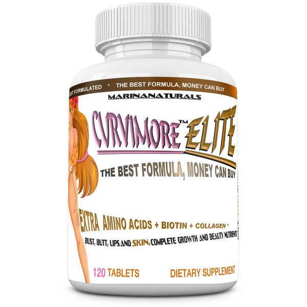 CURVIMORE Elite ☀ Our Most Advanced Natural Breast Enlargement, Butt Enhancement, Bust Enhancement Lip Plumping & Skin Tightening Pills – Fuller Breasts, Booty & Brazilian Butts. 120-Tablets.