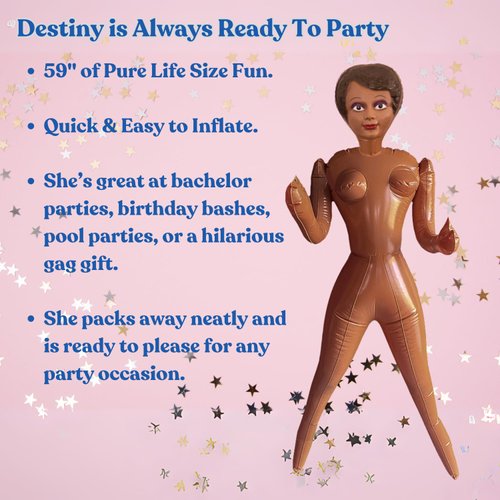 Merrimix 59" Destiny Inflatable Blow Up Doll Gag Gifts for Men, Bachelor Party Favors and Decorations + Bachelorette Party Accessories | Blow Up Dolls, Funny Bachelorette Party Gifts for Adults