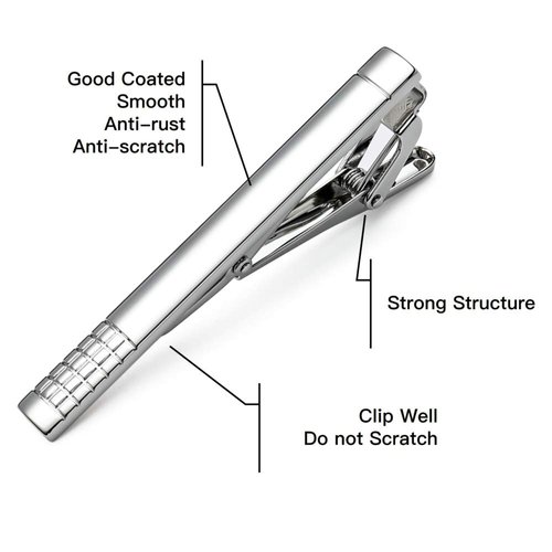 MOZETO Tie Clips for Men, Classic Style Silver Tie Bar Set for Regular Ties Luxury Box Gift Ideas