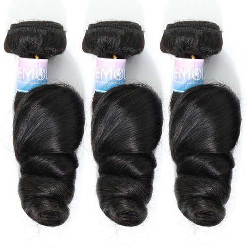 EMOL Loose Wave Bundles Human Hair Weave 3 Bundles Virgin Brazilian Loose Wavy Human Hair Weft Big Loose Spiral Wand Curls Short Hair Bundles Natural Black Human Hair Extensions 10 10 10 Inch