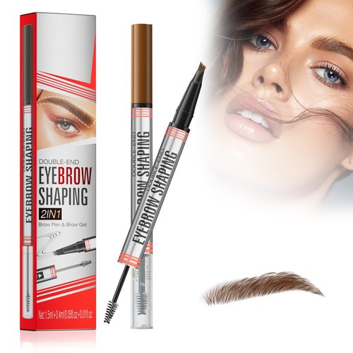 2-in-1 Hairlike Eyebrow Pen Pencil & Gel | Dual-Ended Microblading Eyebrow Pen with 4 Tip Options & Brush | Long-Lasting, Natural Finish Makeup for Women Eyebrow Pencil Brown (Light Brown)