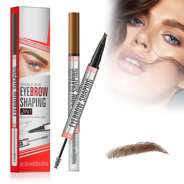 2-in-1 Hairlike Eyebrow Pen Pencil & Gel | Dual-Ended Microblading Eyebrow Pen with 4 Tip Options & Brush | Long-Lasting, Natural Finish Makeup for Women Eyebrow Pencil Brown (Light Brown)