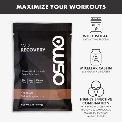Osmo Rapid Recovery - Whey & Micellar Casein Protein Powder Blend with Carbohydrates & Caffeine, All Natural Ingredients, Enables Muscle Repair & Boosts Glycogen Restoration - Chocolate, 8 Servings