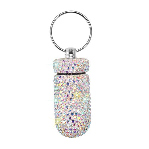 Portable Pill Case Pill Container Waterproof Pill Holder with Keychain Bling Pill Box Medicine Dispenser Bottle Storage for Outdoor Camping Travel (AB Color)