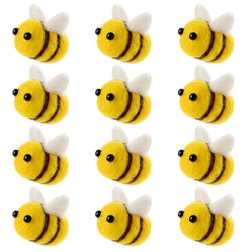 CINPIUK 12 Set Felt Bees for Crafts, Wool Felt Bumble Bee Plush for Tiered Tray Decoration Party Favors DIY Craft Jewelry Accessory